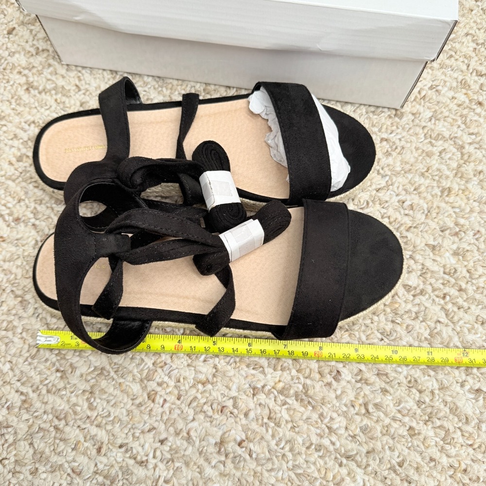 Pretty‎ Little Thing Black Lace Up Espadrille Flatform Sandals Size 7 - Picture 6 of 7